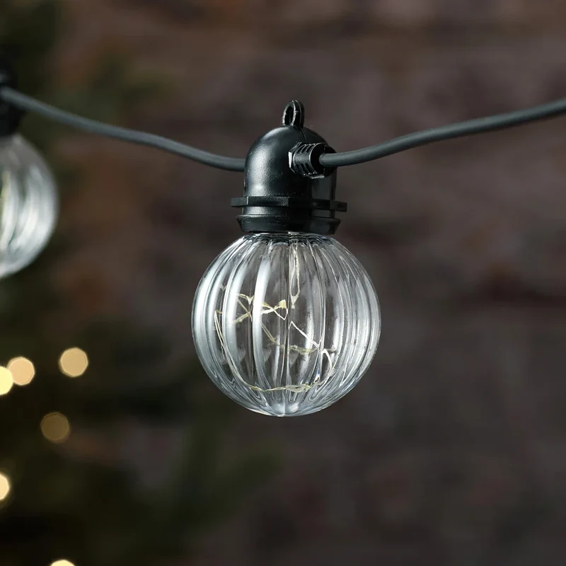 10er Party-Lichterkette mit warmweißen Mikro-LEDs und geriffelten Birnen