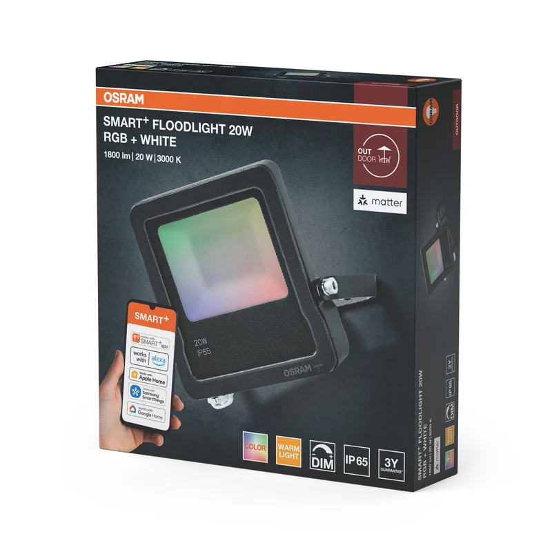 OSRAM SMART+ MATTER Floodlight LED-Fluter, 50W, 4000lm, RGBW 16 Mio. Farben, 3000K, WiFi, Matter, Alexa/Google, IP65