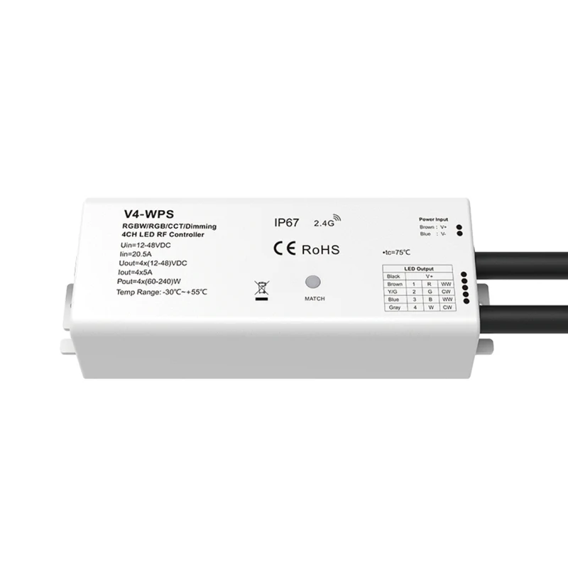 Wasserdichter RF LED-Controller IP67 – 4-Kanal PWM-Dimmer 12-48V