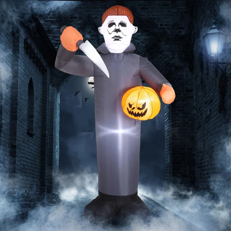 6FT Killer Halloween Inflatable Blow Up with Pumpkin & Prop Blade, Built-in LED Lights, Scary Halloween Inflatables Outdoor Decorations for Yard Lawn Garden Porch Party