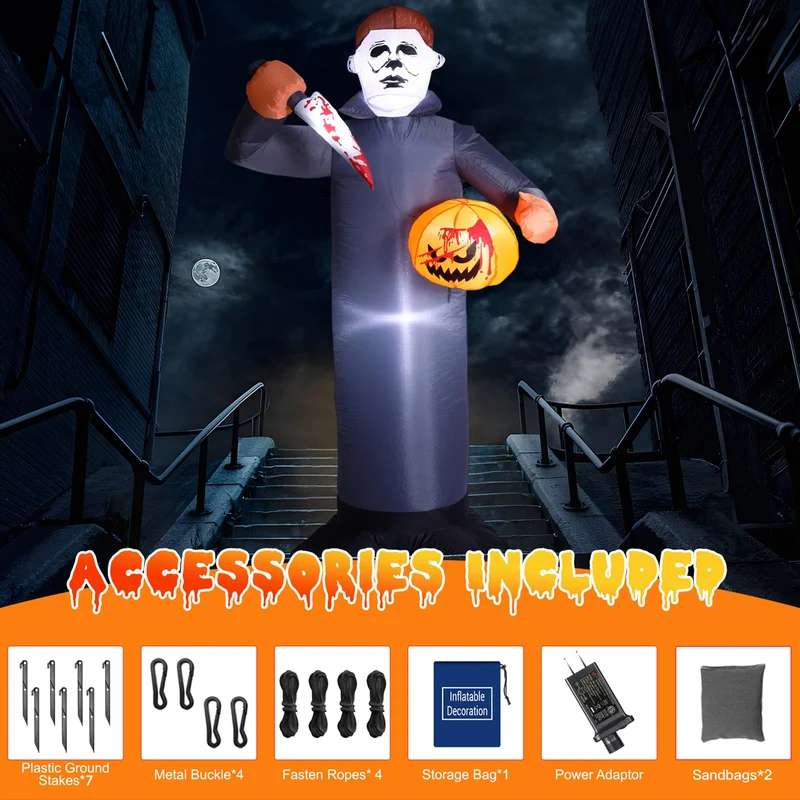 6FT Killer Halloween Inflatable Blow Up with Pumpkin & Prop Blade, Built-in LED Lights, Scary Halloween Inflatables Outdoor Decorations for Yard Lawn Garden Porch Party