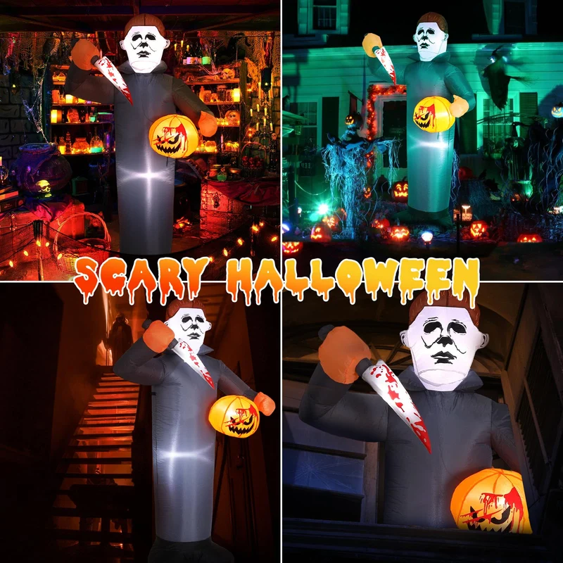6FT Killer Halloween Inflatable Blow Up with Pumpkin & Prop Blade, Built-in LED Lights, Scary Halloween Inflatables Outdoor Decorations for Yard Lawn Garden Porch Party