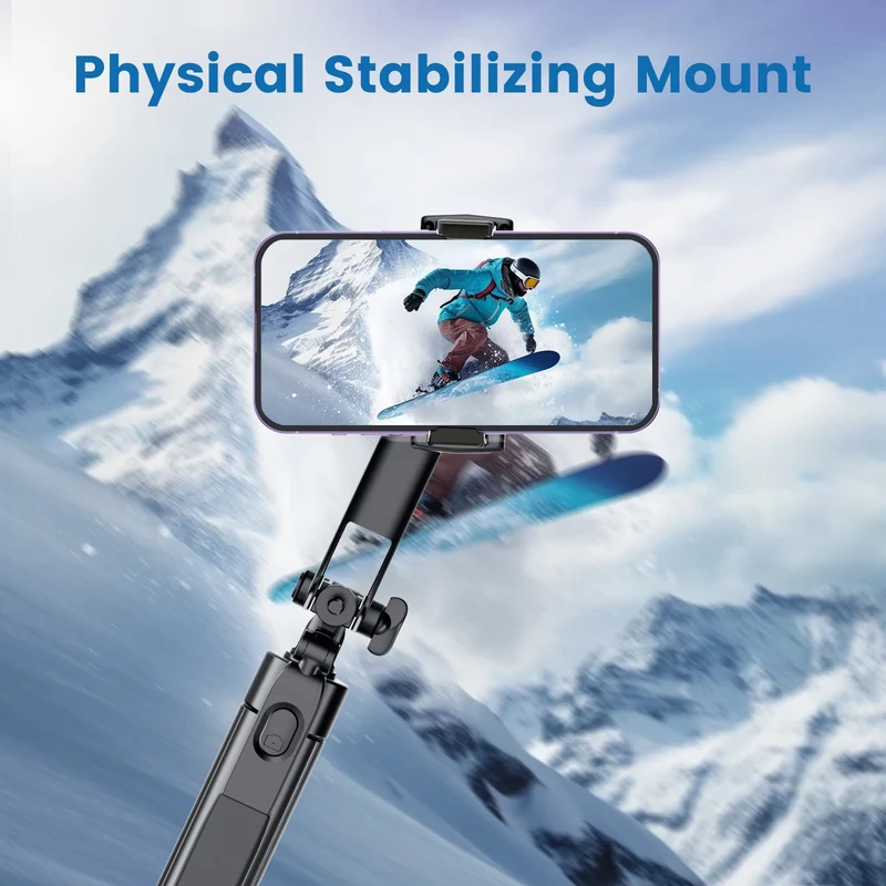67" Selfie Stick Tripod, 360°Rotation Anti-shake Gimbal Extendable Phone Tripod with Remote and Light, Solidest Cell Phone Tripod Compatible with iPhone/Android