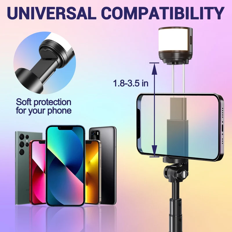 67" Selfie Stick Tripod, Tripod for iPhone with Remote and RGB Light, Extendable Phone Tripod for iPhone/Android, Portable Travel Tripod for Video Recording and Live Streaming