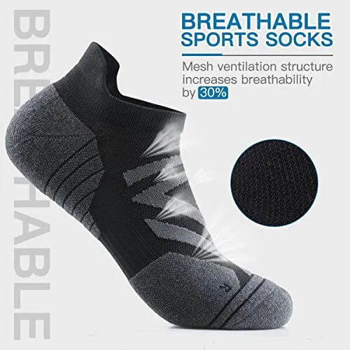 Ankle Athletic Running Sports Low Cut Tab Socks Coolmax Moisture Wicking Seamless 3Pairs (Ankle-Black Grey, Small)