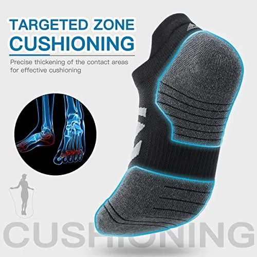 Ankle Athletic Running Sports Low Cut Tab Socks Coolmax Moisture Wicking Seamless 3Pairs (Ankle-Black Grey, Small)