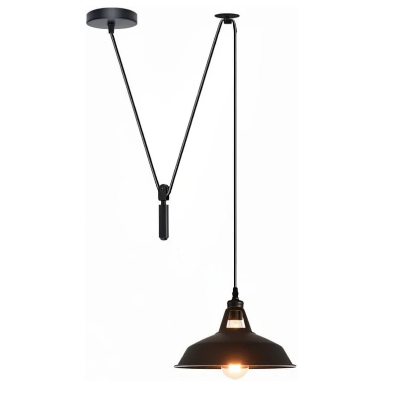 Industrial Flaschenzug Pendelleuchte Schwarz | Vintage Hängelampe – E27~3936