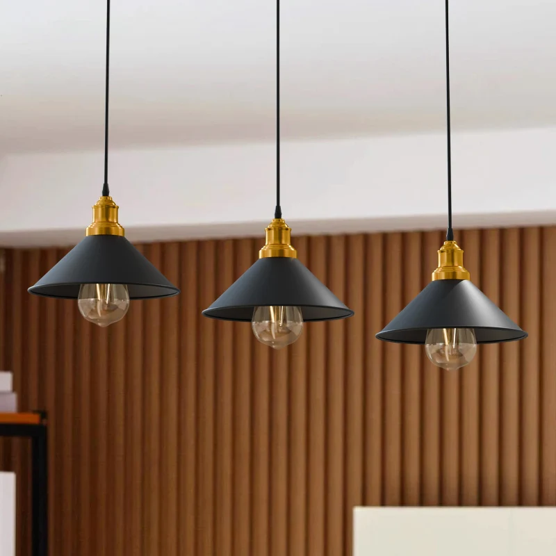 3-flammige Vintage Pendelleuchte Schwarz E27 Retro ~3909