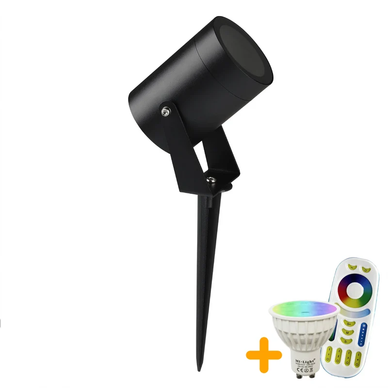 Spike-Strahler | Komplettset | RGB-CCT | Inkl. Lichtquelle und Fernbedienung | GU10 | IP65 | Schwarz | Rund