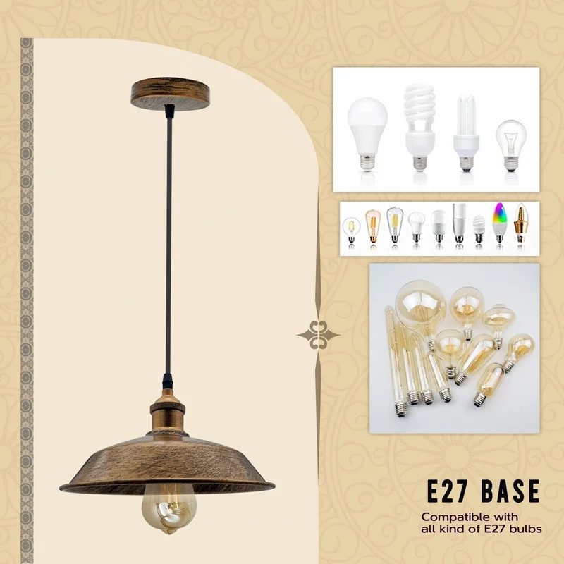 Retro Industrial Pendelleuchte E27 Metall Hängelampe für Kücheninsel ~3859