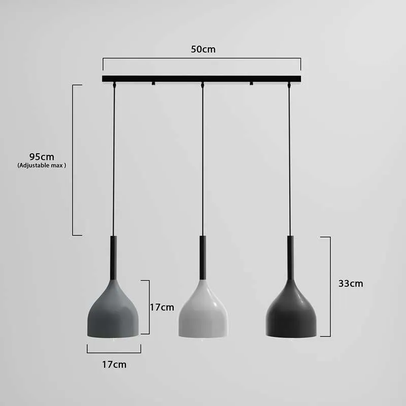 Matte 3-flammige Pendelleuchte Metall | Nordische Hängelampe Esstisch E27 ~3790