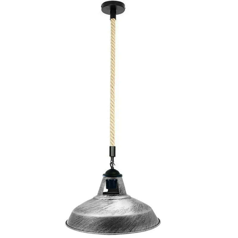 Industrielle Hanfseil Lampe 2m | E27 Metall Hängelampe höhenverstellbar~3820