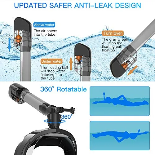 Masque Plongée HD [2020 Nouveau],180°View Masque Snorkeling avec Technologie Anti-Buée Anti-Fuite et Design Panoramique, Masque Tuba Compatible Caméra Sport pour Adultes et Enfants(Noir, S/M)