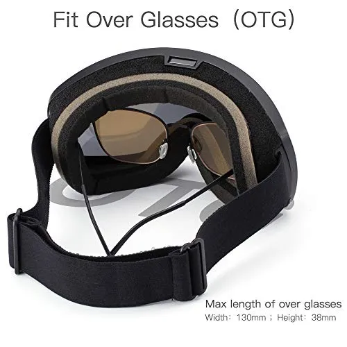 Elegear Skibrille Damen Herren Ski Goggles Snowboardbrille Anti-Fog 100% UV400 Schutz Verspiegelt Schneebrille Helmkompatible Skibrille für Snowboard Skifahren - Schwarz