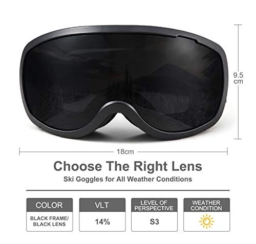 Elegear Skibrille Damen Herren Ski Goggles Snowboardbrille Anti-Fog 100% UV400 Schutz Verspiegelt Schneebrille Helmkompatible Skibrille für Snowboard Skifahren - Schwarz