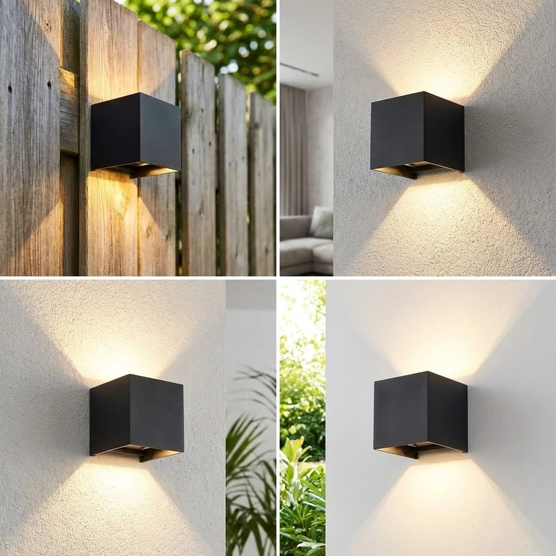8x LED-Wandleuchte | Innen und außen | Dimmbar | Schwarz | Einstellbare Lichtfarbe | inkl. Leuchtmittel