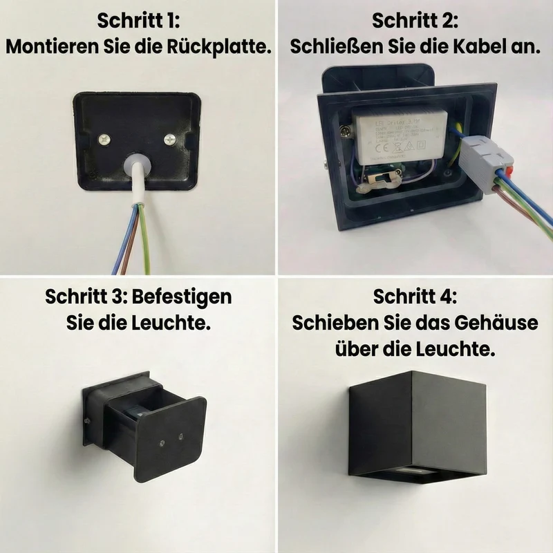 8x LED-Wandleuchte | Innen und außen | Dimmbar | Schwarz | Einstellbare Lichtfarbe | inkl. Leuchtmittel