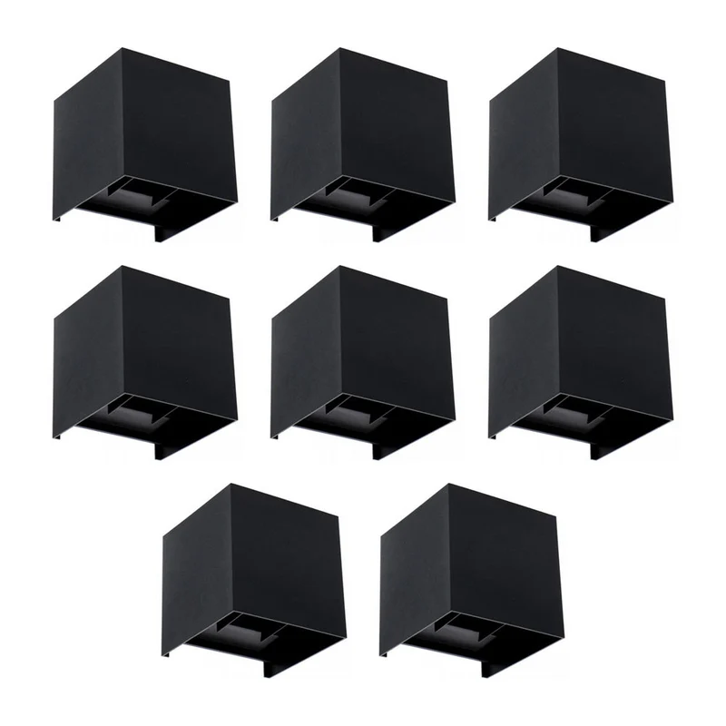 8x LED-Wandleuchte | Innen und außen | Dimmbar | Schwarz | Einstellbare Lichtfarbe | inkl. Leuchtmittel