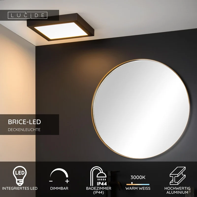 LED-Deckenleuchte Brice dimmbar IP44 30x30cm Badezimmer