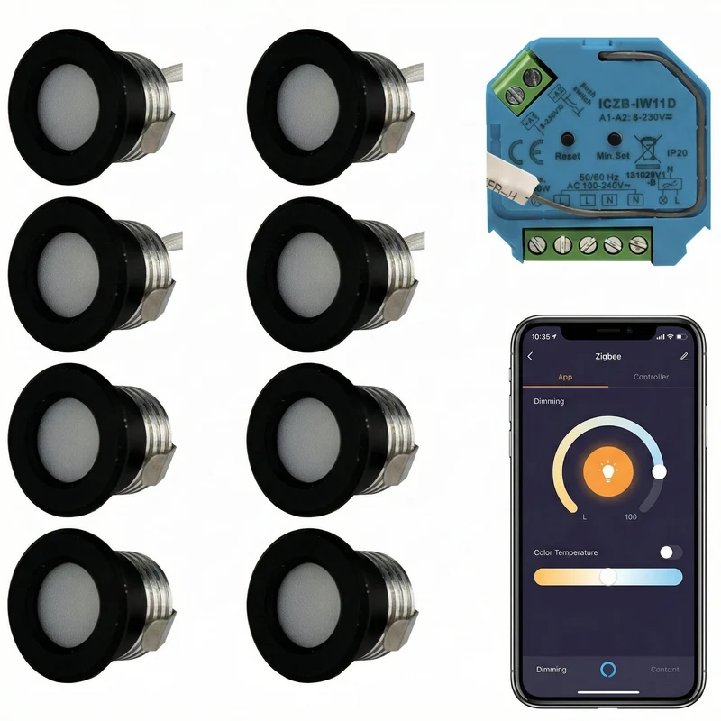 8x | Intelligente Einbaustrahler für die Veranda, schwarz | 1,5 Watt | Komplettset | Zigbee | Hue-kompatibel