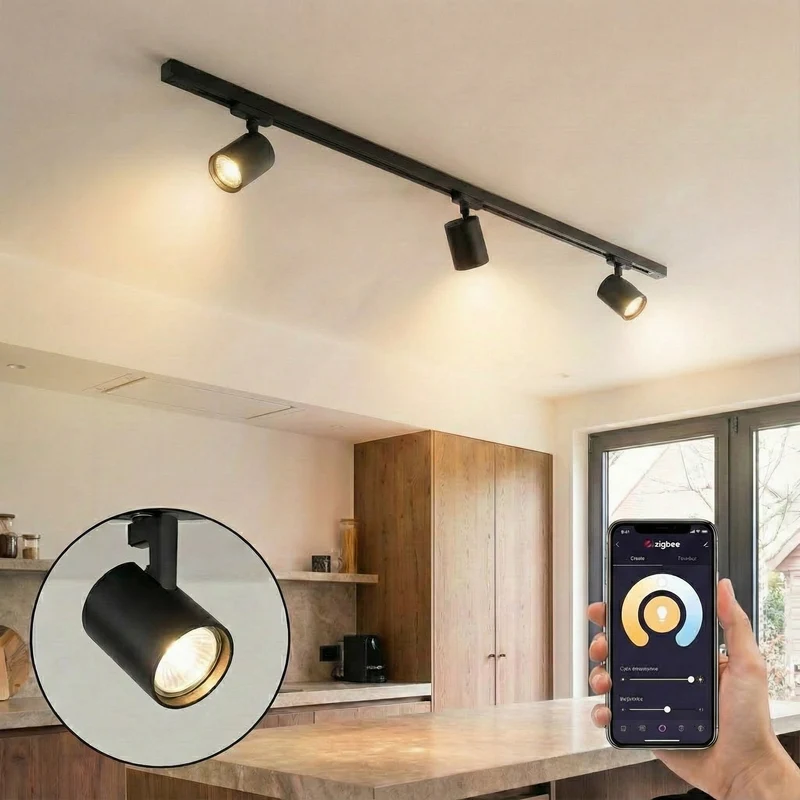 Intelligente 1-Phasen-Schienenbeleuchtung | 100 cm | 3 PLUTO-Schienenstrahler | Inkl. WLAN-Spots | Komplettset | Schwarz