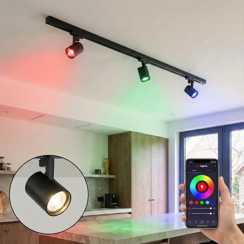 Intelligente 1-Phasen-Schienenbeleuchtung | 100 cm | 3 PLUTO-Schienenstrahler | Inkl. Zigbee-Strahler | Hue-kompatibel | Schwarz