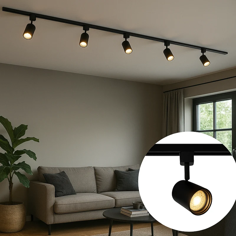 LED 1-Phasen-Schienen | Schwarz | 3 Meter | Dimmbar | inkl. 5x Schienenspots