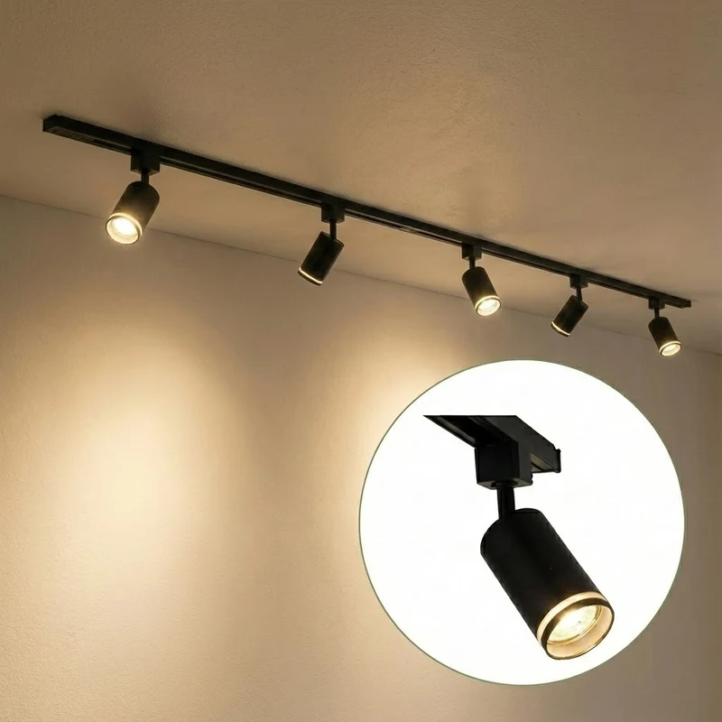 LED 1-Phasen-Schienen | Schwarz mit weißem Ring | 3 Meter | Inklusive 5 Schienenspots
