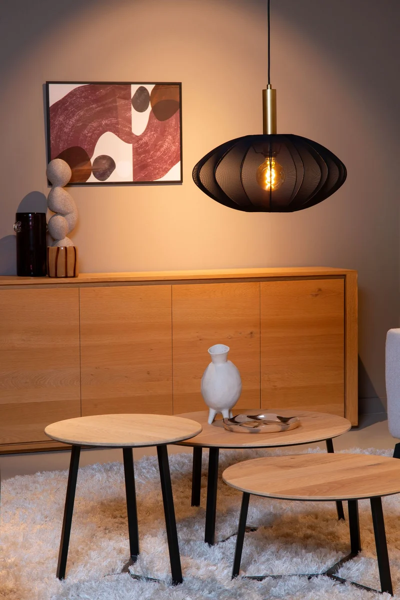 Pendelleuchte Corina mit ovalem Stoffschirm Ø 50cm