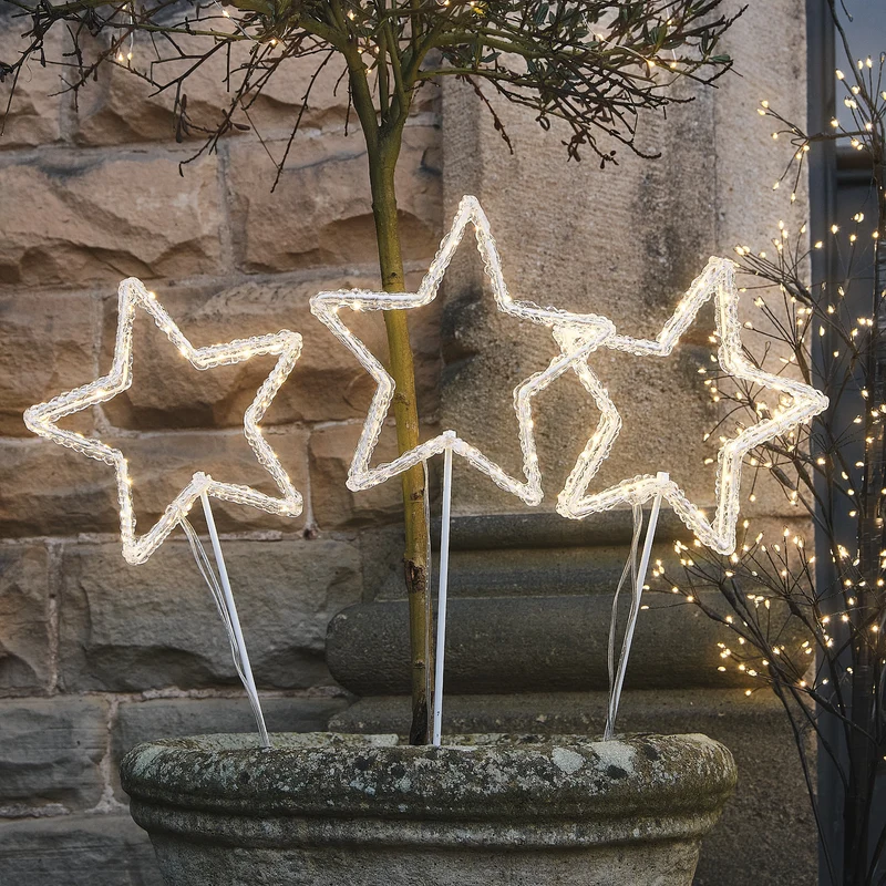3er-Set warmweiße Acryl LED Stern-Stableuchten mit Netzstecker