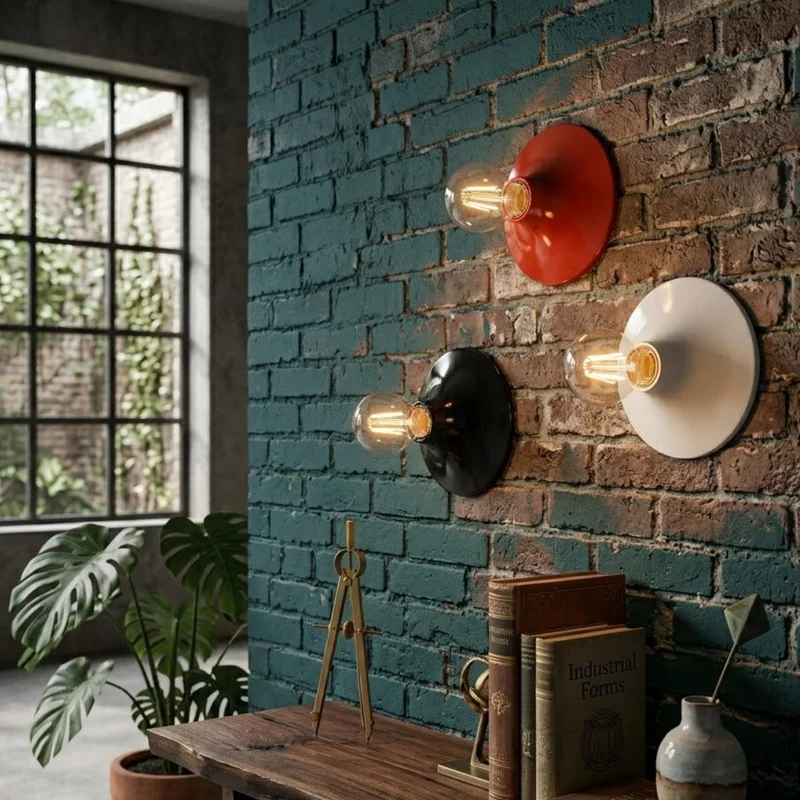 Minimalistische Wand & Deckenleuchte E27 | Retro Lampe Schwarz Rot Weiß~3906