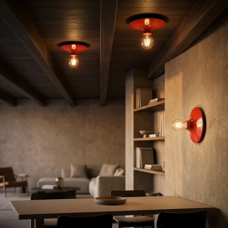 Minimalistische Wand & Deckenleuchte E27 | Retro Lampe Schwarz Rot Weiß~3906