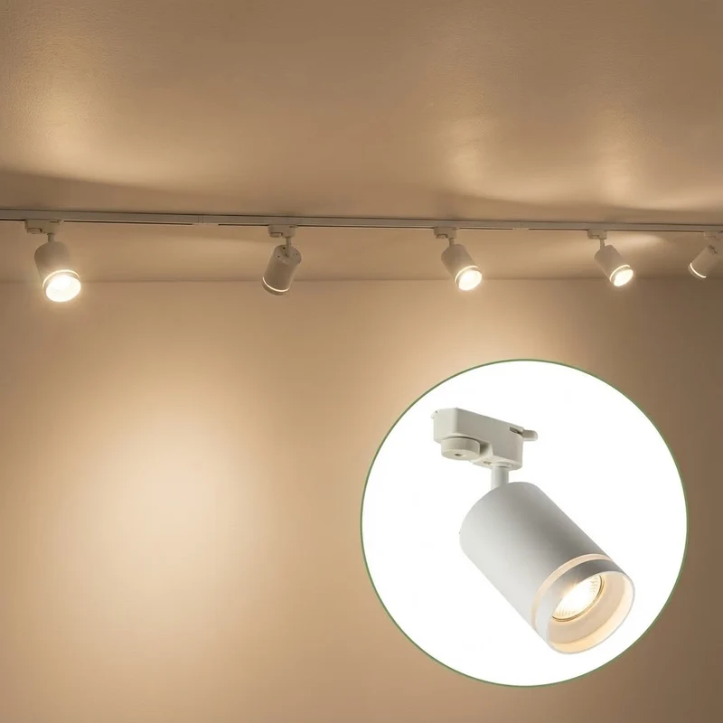 LED 1-Phasen-Schienen | Weiß mit Ring | 3 Meter | Inklusive 5 Schienenspots