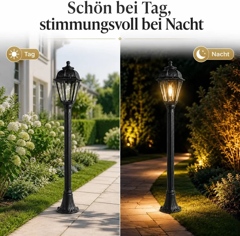 Außen-Sockelleuchte IP55 Kunstharz Schwarz E27~3795