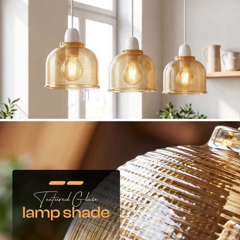 Gerippter Glas-Pendelleuchten-Lampenschirm 14 cm, E27~3895