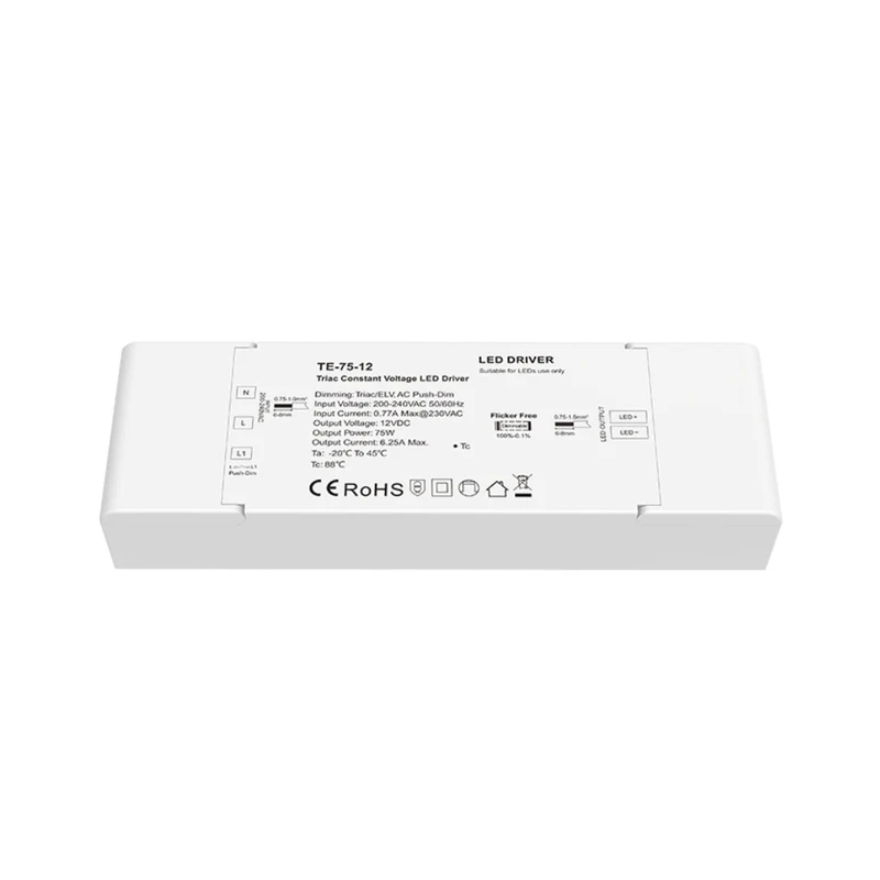 Triac dimmbarer Konstantspannungs-LED-Trafo 75W (12V/24V DC)