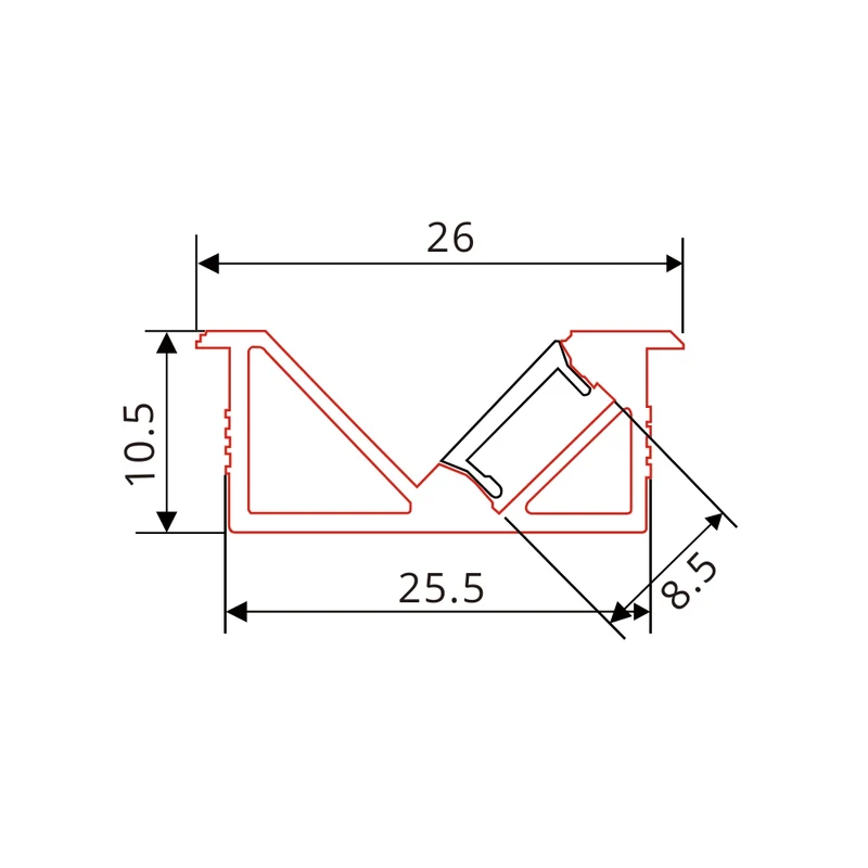 2m Aluminium-Profil mit 45° angewinkelter LED-Streifen-Einlage