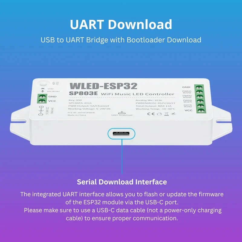 WLED ESP32 WiFi LED-Controller für SPI & PWM LED-Streifen (5-24 V)
