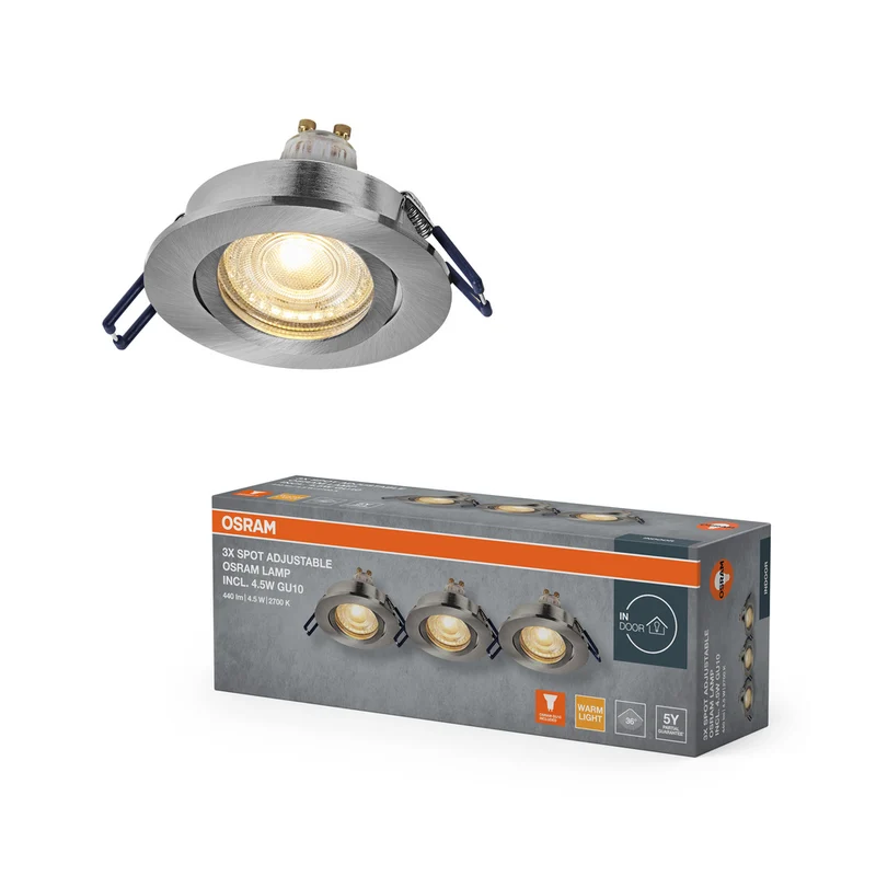 OSRAM LED Spot Recess Einbaustrahler Set GU10 schwenkbar Click 4.5W Satin-Nickel ⌀68 mm