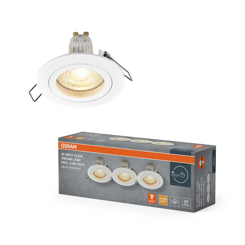 OSRAM LED Spot Recess Einbaustrahler Set GU10 Click 4.5W Weiß ⌀60 mm