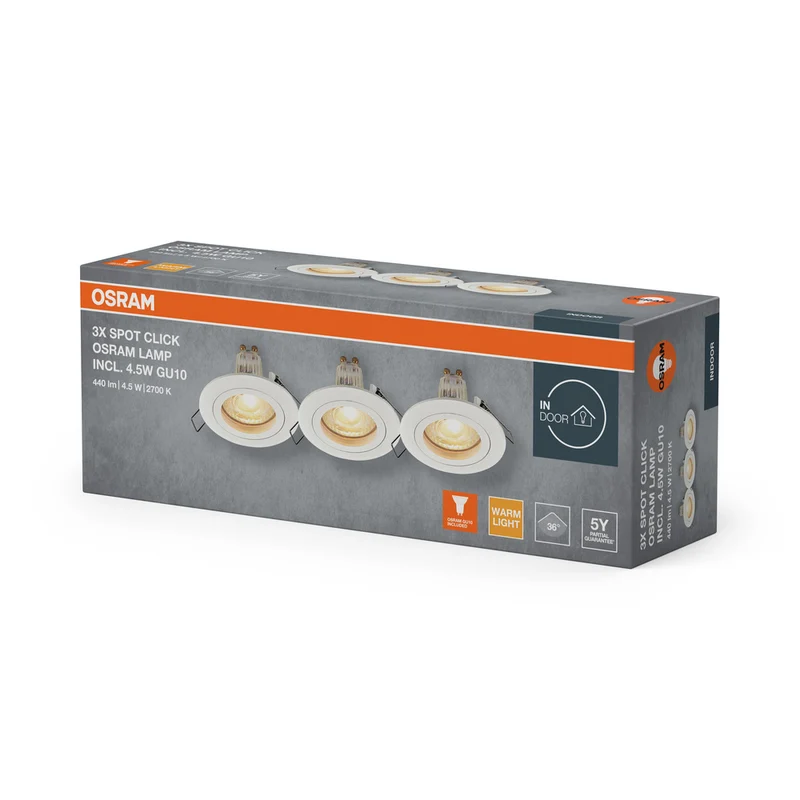 OSRAM LED Spot Recess Einbaustrahler Set GU10 Click 4.5W Weiß ⌀60 mm