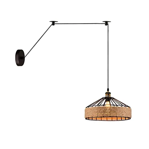 Dezentrale Pendelleuchte Wandanschluss | Hanfseil & Metallkäfig Lampe Ø 30/40cm~3811