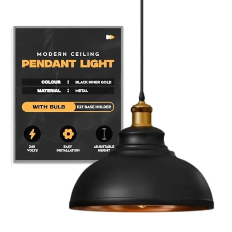 Retro Pendelleuchte E27 Schwarz & Gold Industrial ~3797
