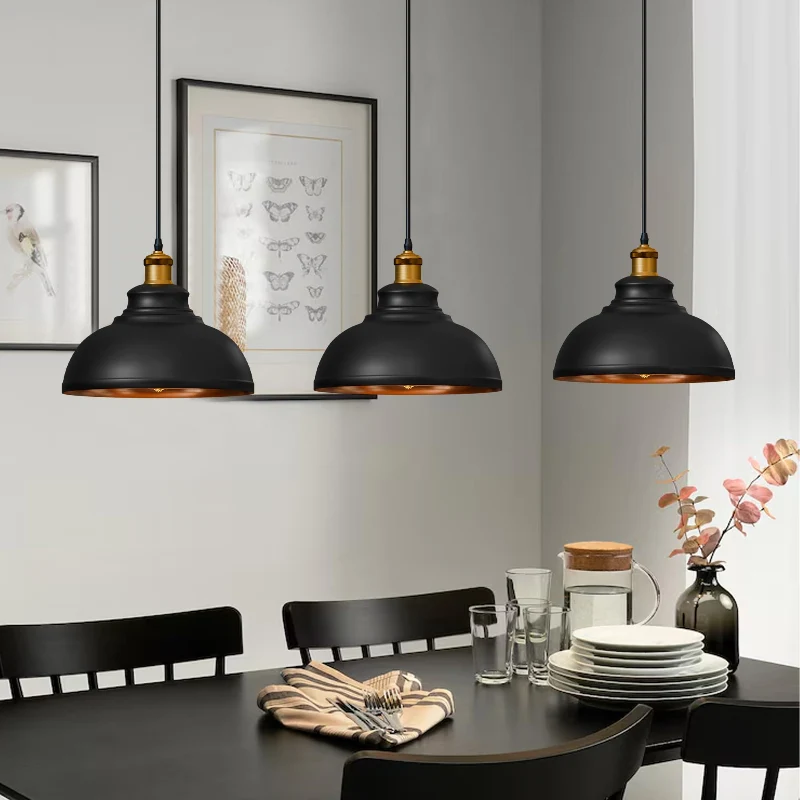 Retro Pendelleuchte E27 Schwarz & Gold Industrial ~3797