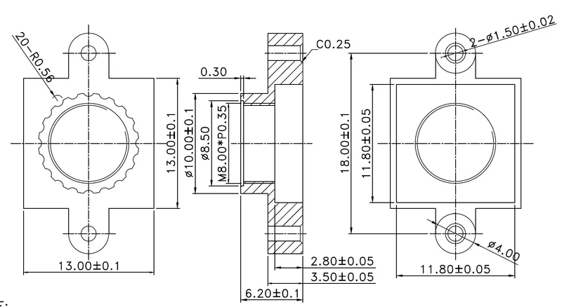 M8x0,35-Objektivhalter, Lochabstand 18 mm