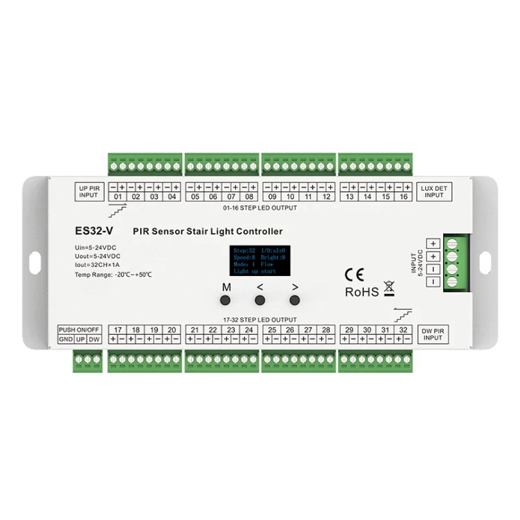 32-Kanal LED Treppenlicht-Controller 5-24V - Lauflichteffekte & Dual-PIR Steuerung