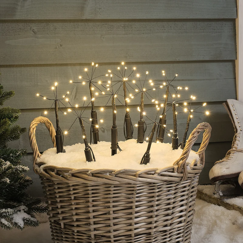 10er-Set warmweiße LED-Gartenstecker "Feuerwerk" mit 100 Mikro-LEDs