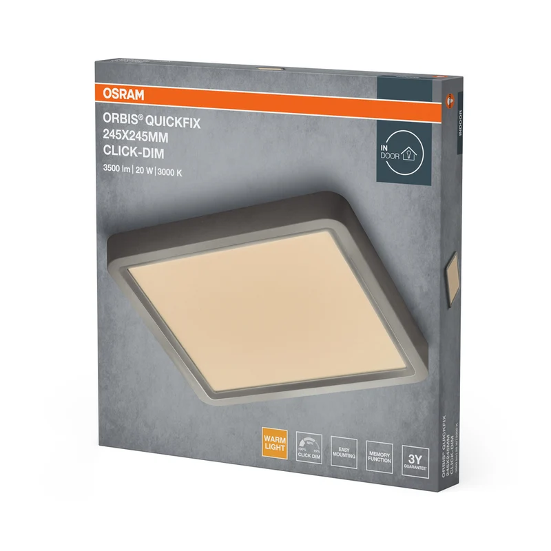 OSRAM Orbis Quickfix Square Deckenleuchte 245x245 mm 20W Click-Dim Silber