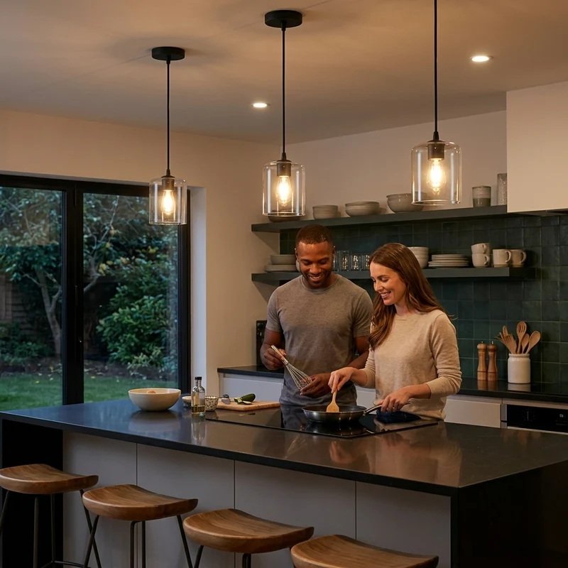 Retro Pendelleuchte Klarglas Zylinder | Loft Deckenleuchte Schwarz E27~3669