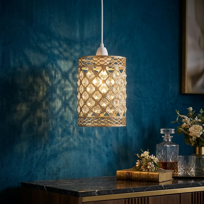 Ersatz-Kristalllampenschirm E27 Gold | Vintage deco kafig Lampenschirm~3639